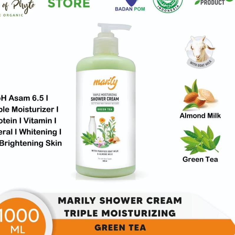 ◘ Phyto Organic Marily Sabun Mandi Cair Shower Cream Green Tea 1L ☚