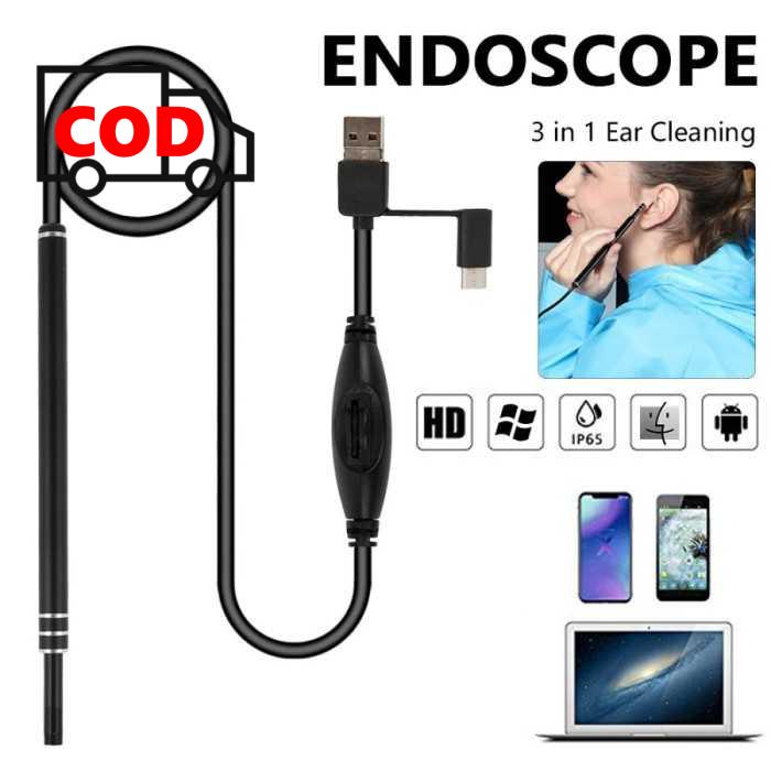 Kamera Korek Kuping Pembersih Telinga 6 Led 3In1 Endoscope Micro Usb Type C High Resolution Earpick
