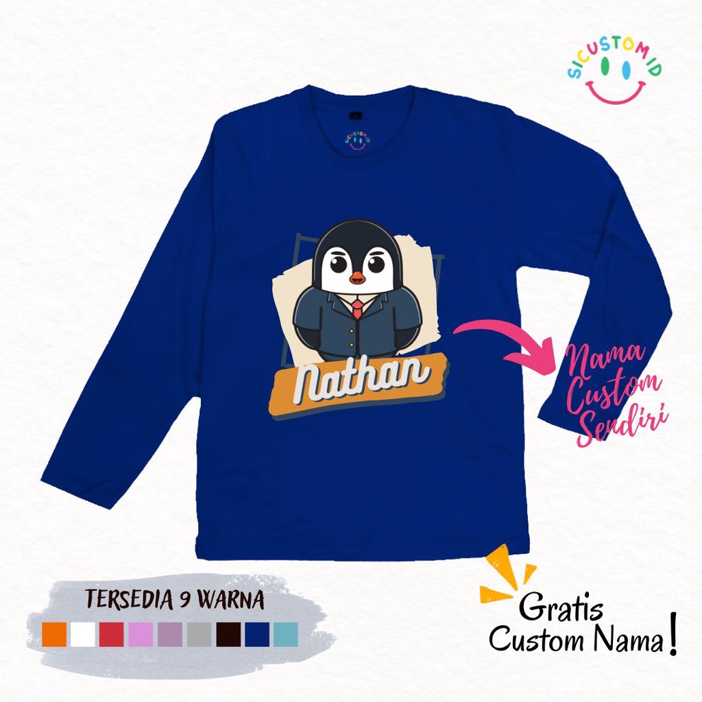 TERLARIS BAJU KAOS ANAK TANGAN PANJANG PENGUIN LAWYER GRATIS CUSTOM NAMA / TULISAN KARTUN PROFESI / PEKERJAAN