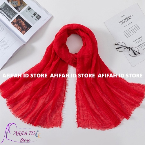 AFIFAH ID STORE Pashmina Crinkle Shawl Kerudung Phasmina Import 180x90 Cotton Premium Hijab Pasmina Crincle Jilbab Pashmina Krinkle Import