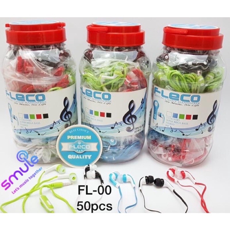 GROSIR PER 1TOPLES ISI 50PCS HANDSFREE FLECO FL00 SUPERBASS BY SMOLL