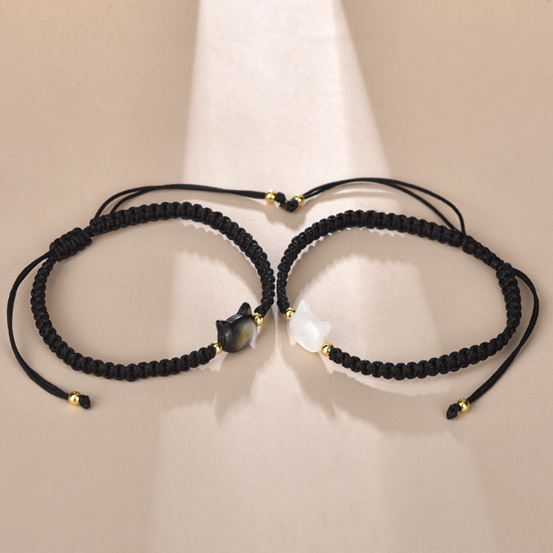 Handmade Jepang Kucing Laut Shell Moonstone Gelang Hitam Tajam Kristal Segi Transfer Manik Rantai Sederhana Unik Bohemia Ins Gaya Keren Sangat Halus Bra