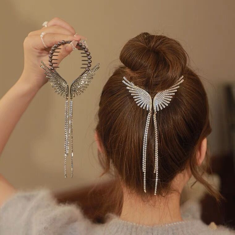 Korea Mutiara Berlian Imitasi Jumbai Jepit Rambut Fashion Logam Ponytail Hair Clip Wanita Aksesoris Rambut