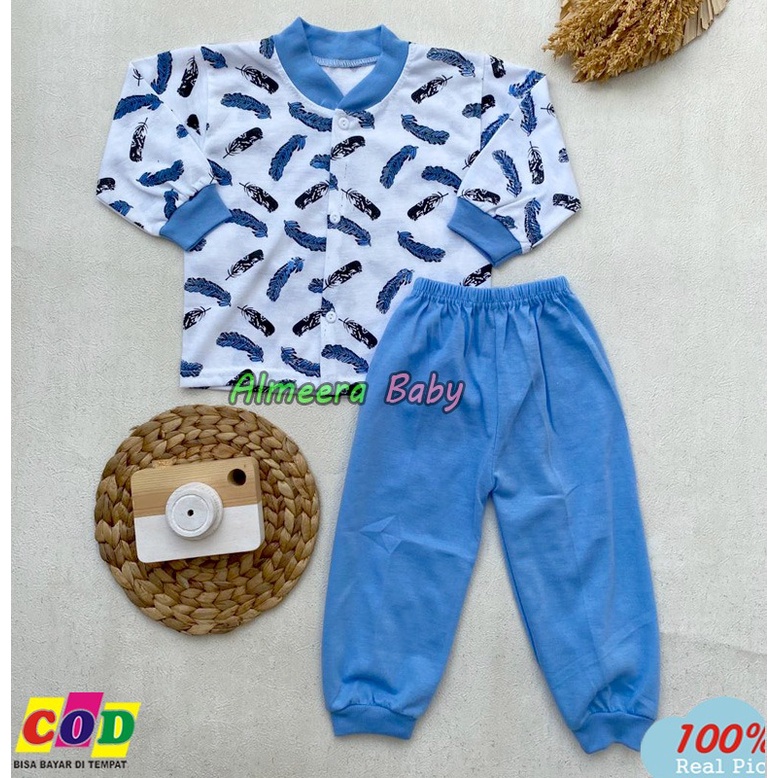 Setelan Baju Bayi Piyama Bayi Lengan Panjang Kancing Depan Usia 3-12 Bulan Anababy