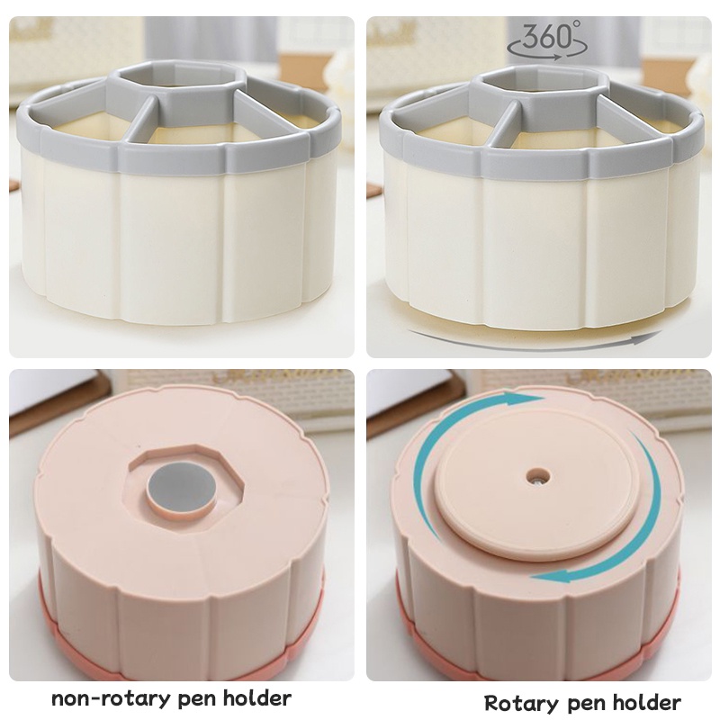 6kisi Kapasitas Besar Rotary Round Pen Holder Wadah Penyimpanan Alat Tulis Desktop Siswa