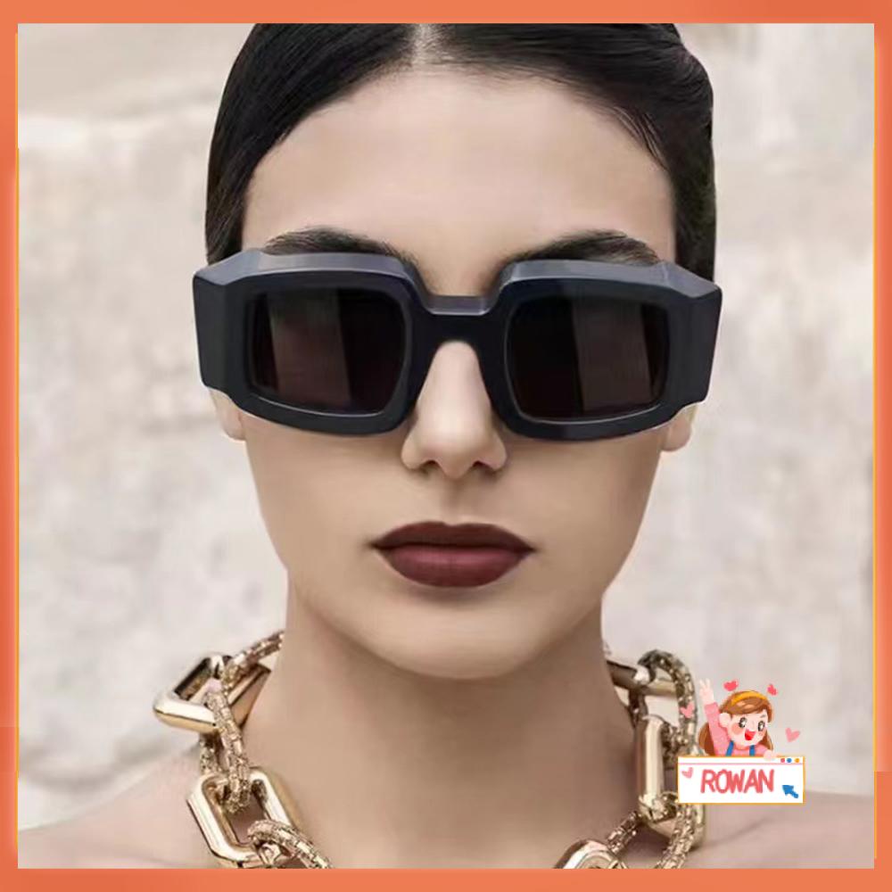 R-flower Pria Wanita Kacamata Hitam Trendy Y2K Polygon Futuristik Frame