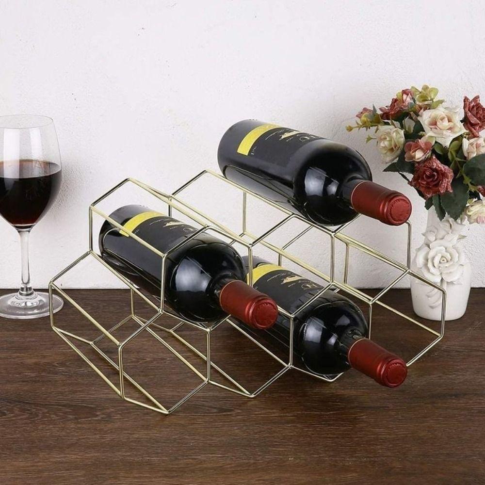 [Elegan] Rak Wine Metal Modern Barware Shelves Penghemat Tempat Hexagon Hias Penyimpanan Botol Anggur