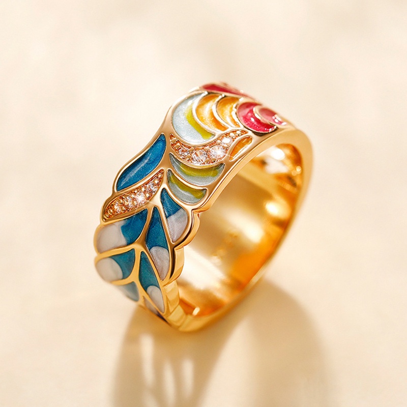 Cincin Wanita Enamel Berwarna Didesain Baru Untuk Pesta Motif Aesthetic Cincin Warna Emas Mewah Hadiah Mewah Perhiasan Fashion