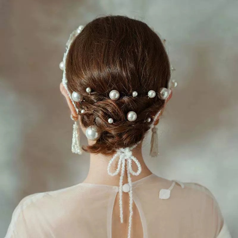 1-20 Pcs Bridal Vine Tiara Hairband Manis Bunga Mutiara Berbentuk U Pin Jepit Pernikahan Sisir Rambut French Fairy Hair Clip Kristal Perhiasan Aksesoris Berlian Imitasi Elegan