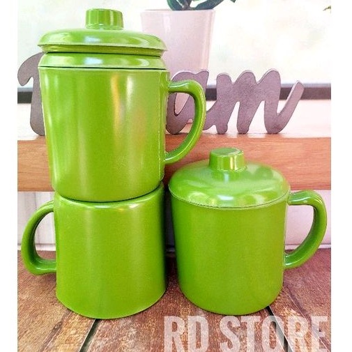 promo 3.pcs mug cangkir gagang tutup melamine polos tebal dan tahan panas...