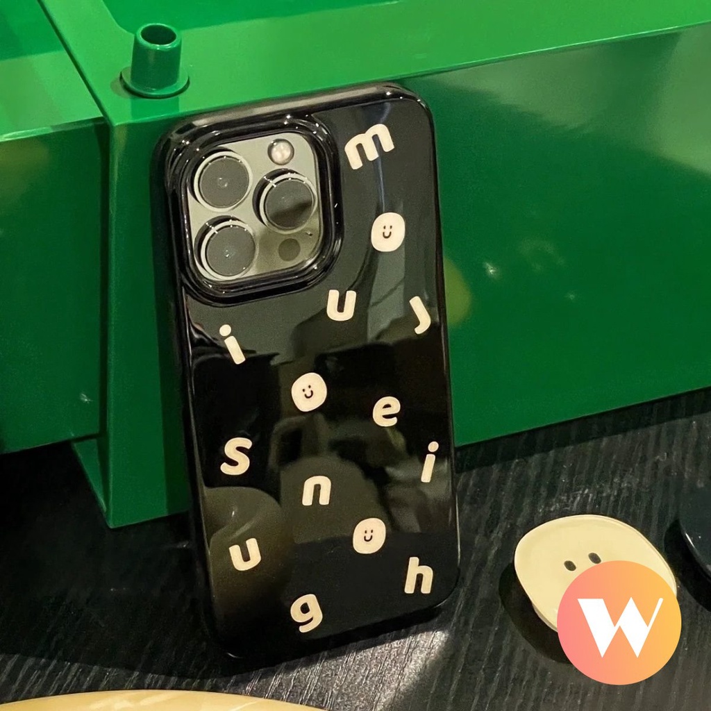 Ins Fashion Simple Alphabet Soft Tpu Phone Case Kompatibel Untuk IPhone 7Plus XR X XS Max8 7 Plus 11 14 13 12 Pro Max SE 2020 Smiley Lucu Glossy Halus Silicon Back Cover