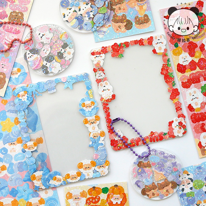 [Harga Grosir] 1lembar Kartun Sparkling Stiker DIY Kreatif Dekorasi Stiker Lucu Guka Stiker PVC Tahan Air Stiker Kepribadian Tangan Akun Untuk Anak-Anak Scrapbook Membuat Kartu