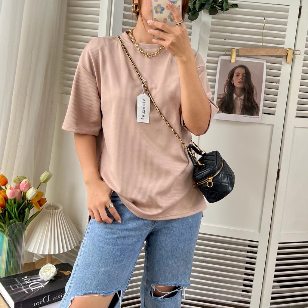 Kaos Wanita Polos / Atasan Baju Knit Cewek Korea Lengan Pendek E30