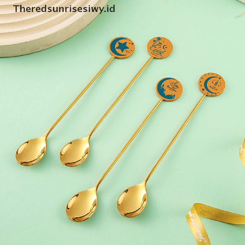 # Baju Lebaran # New Gold Eid Mubarak Star Moon Pendant Spoon Stainless Steel Peralatan Makan Islam Muslim Liburan Rumah Pesta Tableware Dekorasi~