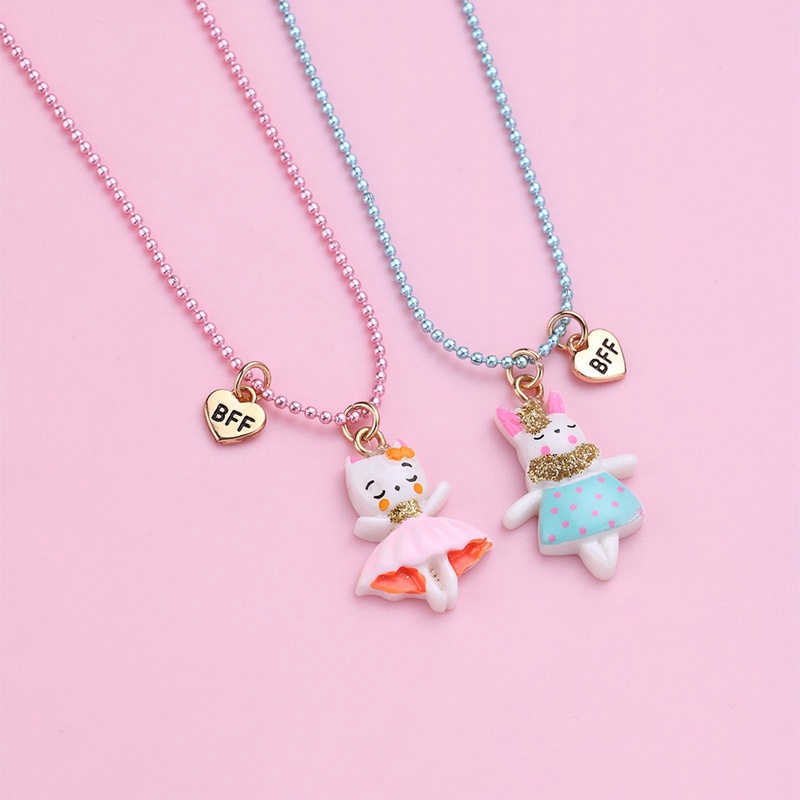 2pcs/set Fashion Trendi Sahabat Cinta Madu Pasangan Unicorn Kucing Liontin Kalung Untuk Wanita Rantai BFF Persahabatan Perhiasan
