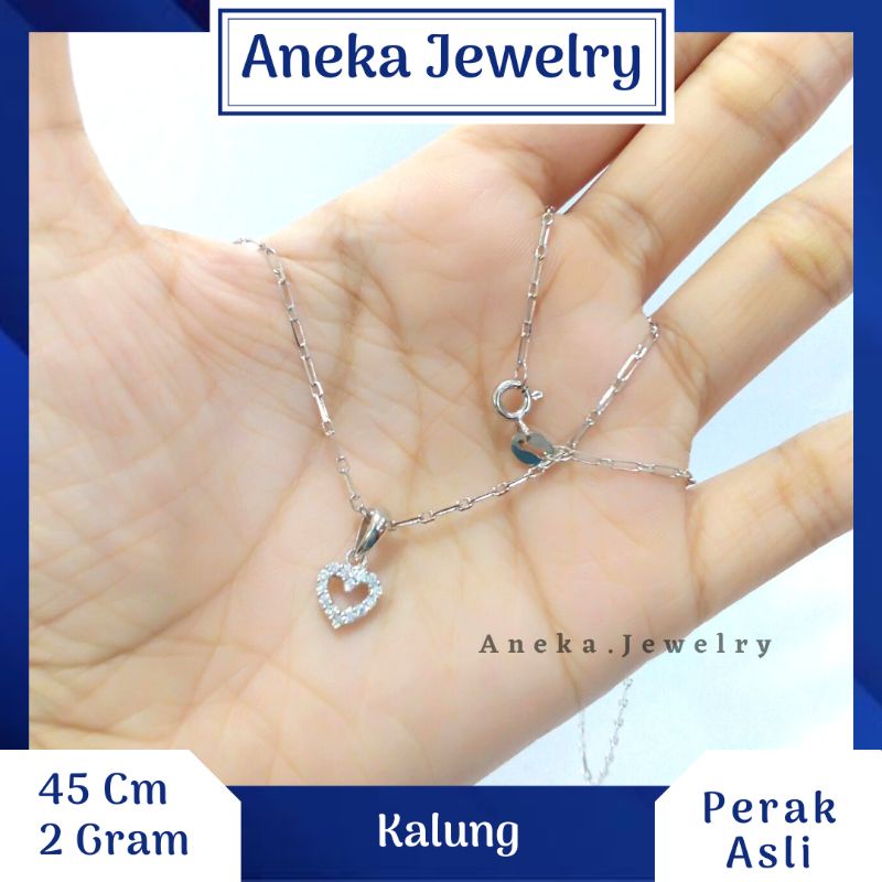 Kalung Paper Clip + Liontin Cor Mata Variasi, Sepuh Emas Putih, Perak 925