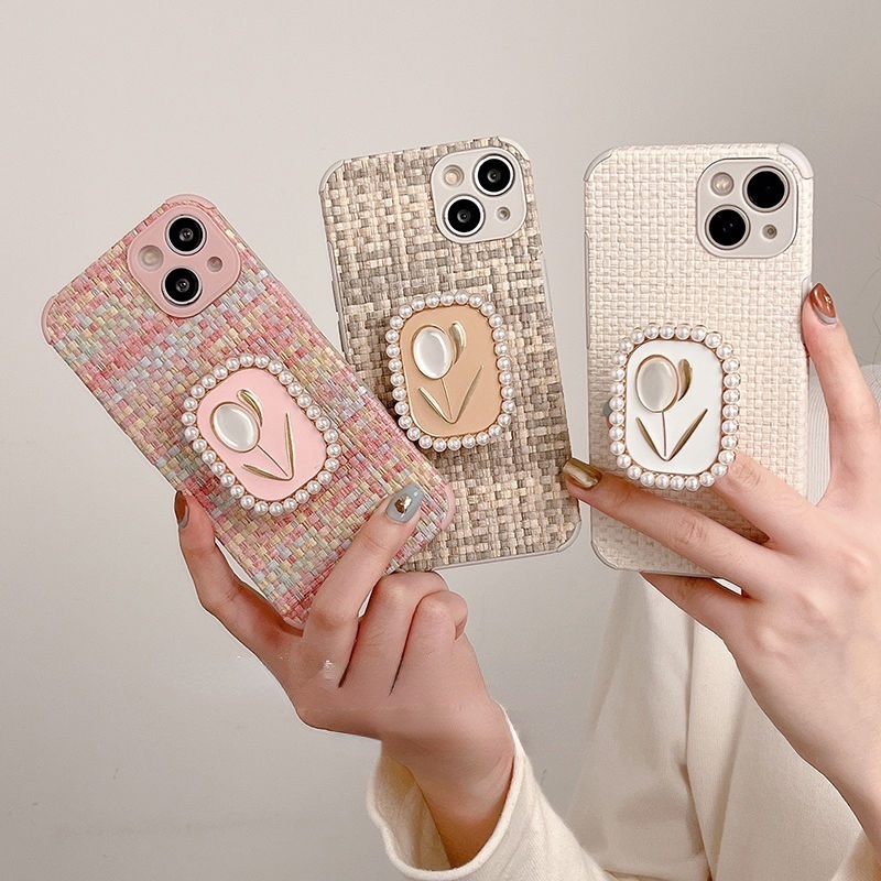 IPHONE Braided Desain Dudukan Tulip Kecil Wangi Tiga Warna Casing Ponsel Kompatibel Dengan Iphone12 13 14 11 Pro Max X Xs Max Xr Bgvgb