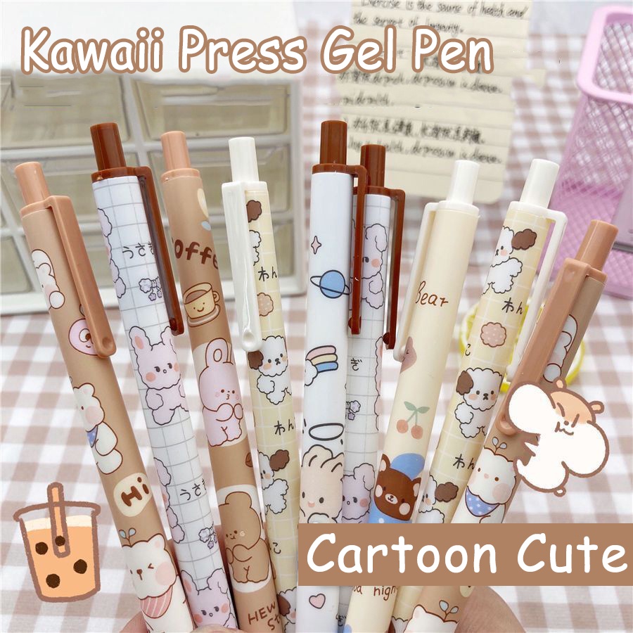 [Gaya Random] Kawaii Beruang Coklat Kelinci Press Gel Pen Kartun Hewan Lucu 0.5mm Tinta Hitam Bolpoin Siswa Menulis Tanda Tangan Pulpen Perlengkapan Alat Tulis Sekolah