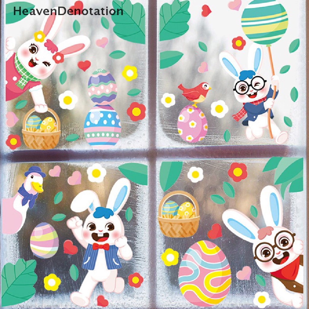 [HeavenDenotation] 1pc Stiker Jendela Kaca Happy Easter Colorful Bunny Eggs Wall Sticker 20x30cm HDV