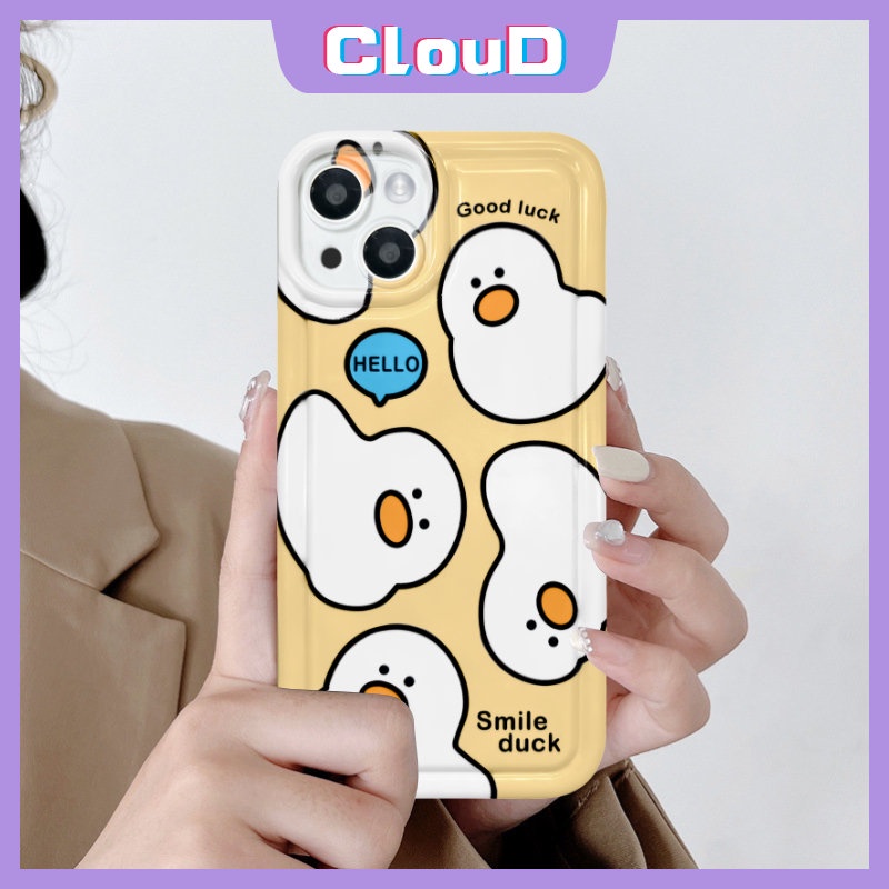 Casing Ponsel Bebek Kartun Lucu Kompatibel Untuk iPhone 7plus XR 11 14 12 13 Pro MAX X XS MAX 6 7 8 6S Plus SE 2020 Lembut TPU Shockproof Airbag Kamera Perlindungan Penutup Belakang