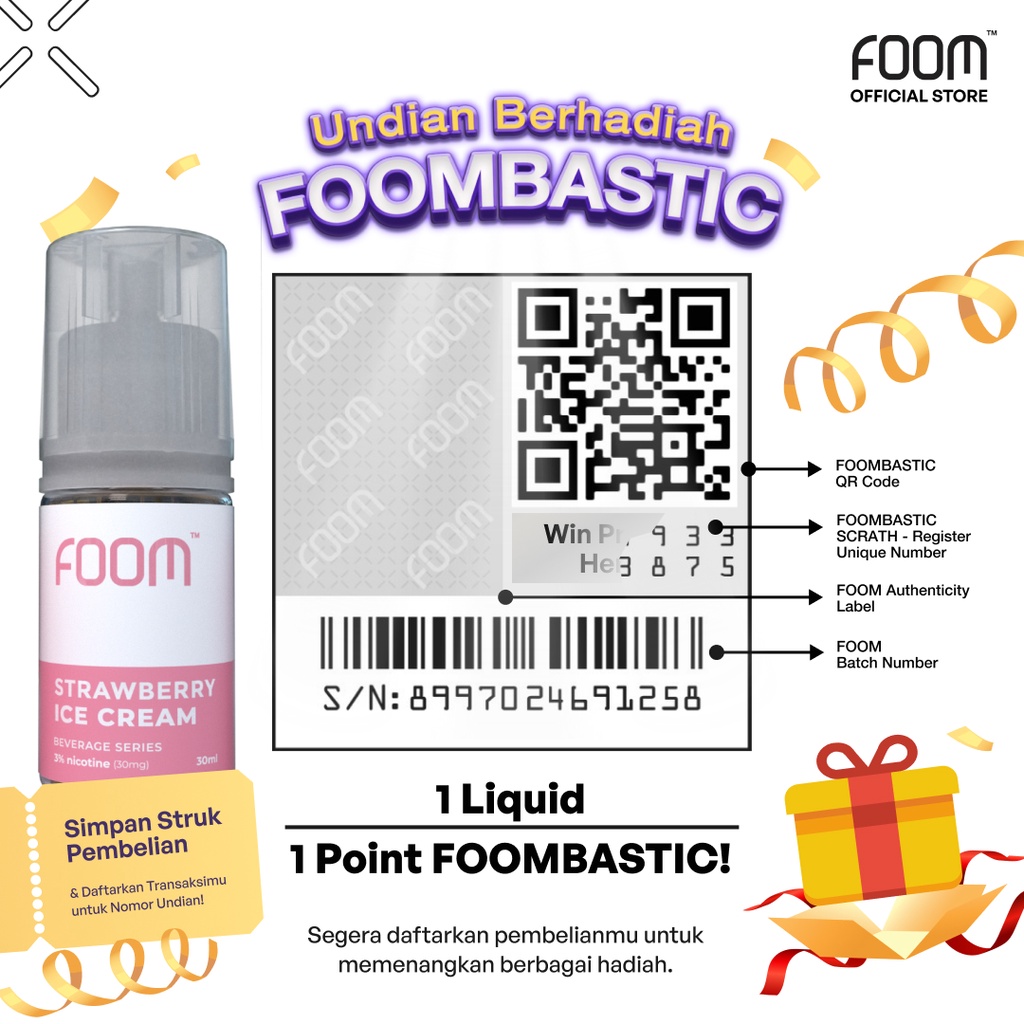 Liquid Salt Nicotine FOOM BEVERAGE SERIES - Strawberry Ice Cream 30 mg / 30 mL