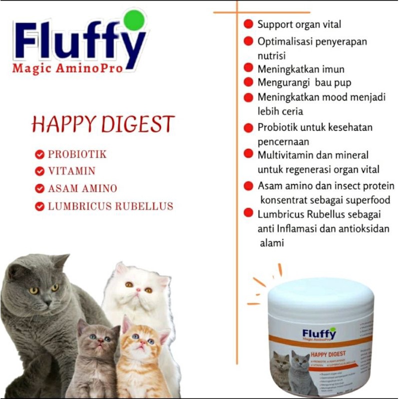Fluffy Magic AnimoPro Happy Digest Vitamin Penggemuk Kucing &amp; Anjing Suplemen Makanan Cocok Untuk Kesehatan