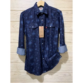 Kemeja Jeans Pria Motif Lengan Panjang Kancing Kristal #0