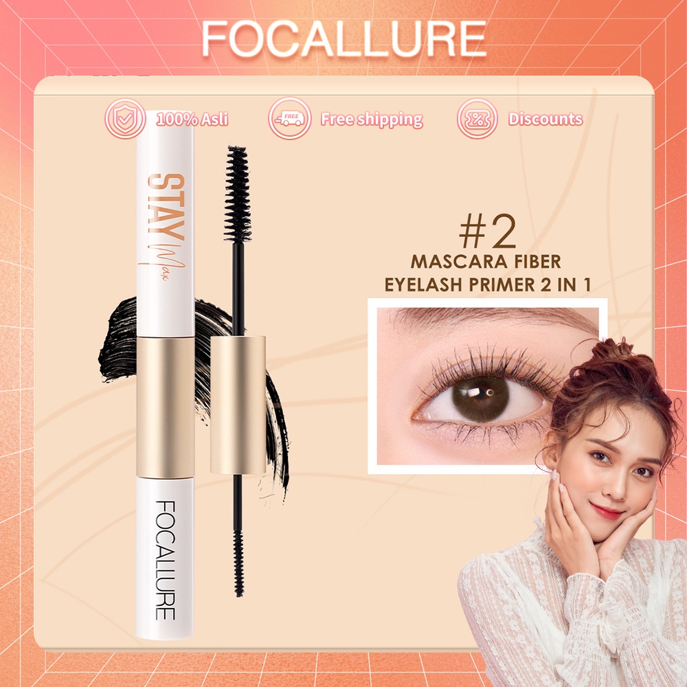 FOCALLURE 2 In 1 Eyeliner Anti Air Dan Tahan Lama Waterproof Maskara &amp; Eyeliner Fiber Eyelash Primer Untuk Mata FA160