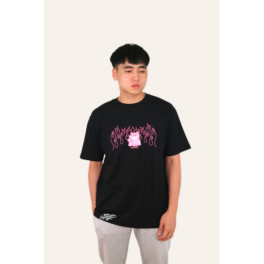 Ambler Pink Flame Bear Black Tee ORIGINAL