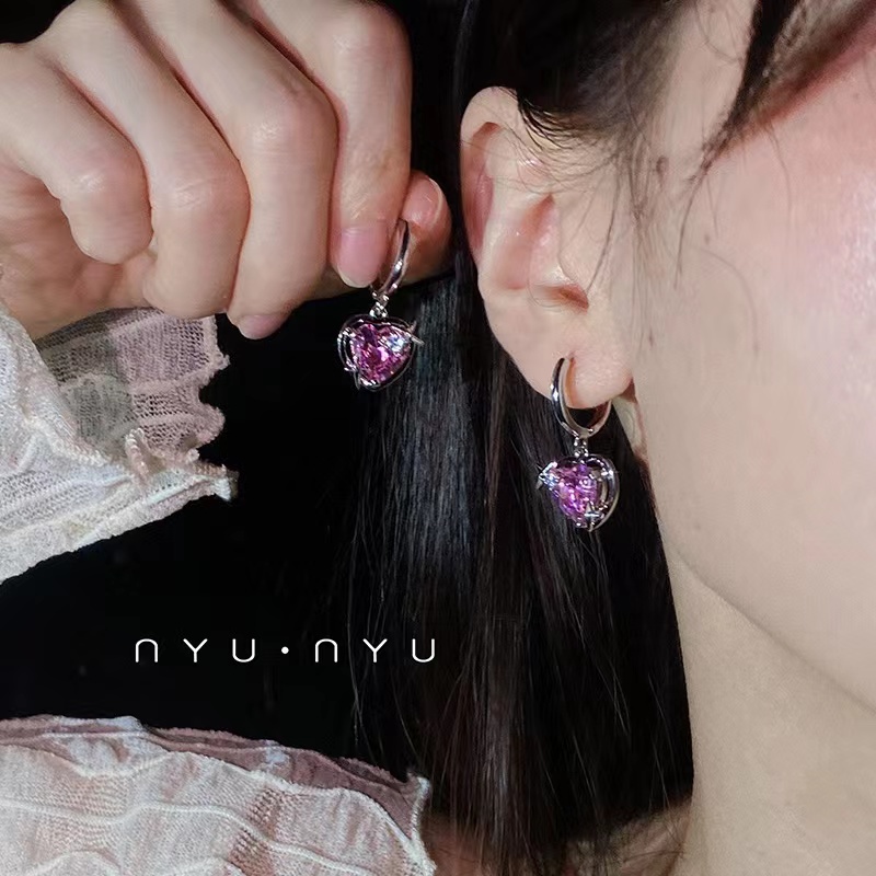 IFYOU Anting Tetes Hati Anting Zircon Pink Manis Untuk Aksesoris Perhiasan Wanita