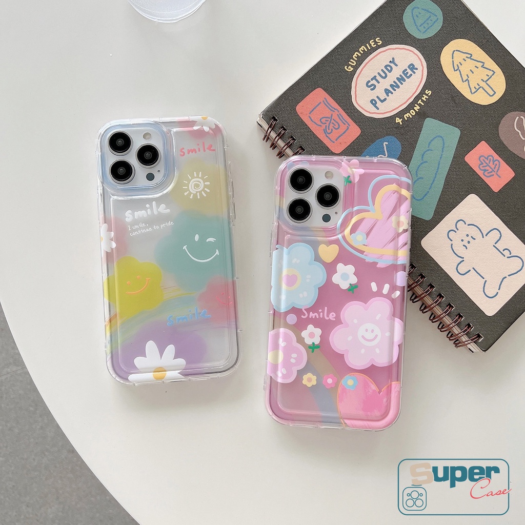 Kompatibel Untuk IPhone 7plus 14xr 13 12 11 Pro Max6 6S 7 8 Plus X XS Max 11 Pro Max Ins Korea Lucu Smile Fresh Sunflower Colorful Love Heart Shockproof Airbag Lembut TPU Cover