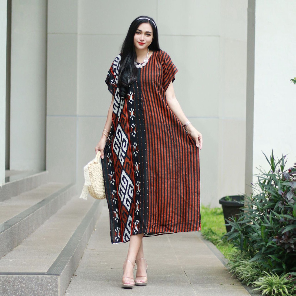 Daster Jumbo Busui Resleting Model Lowo Kalong Kelelawar Motif Lurik Mix Batik Songket  ( NEW ARIVAL )- daster bali kekinian bahan rayon adem harga promo termurah - home dress viral terbaru 2023