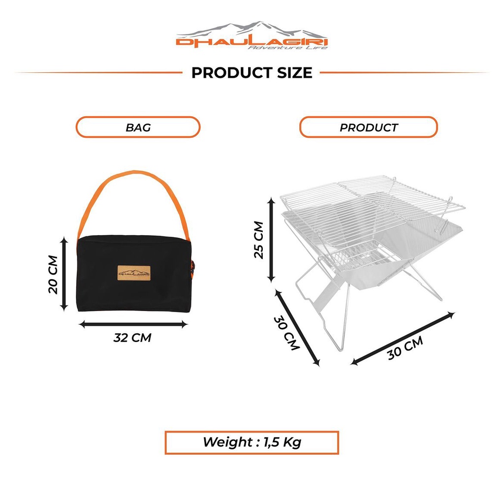 DHAULAGIRI Folding Camfire Grill Panggangan Barbecue Camping Keluarga Pemanggang Barbeque