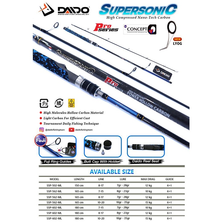 Joran Pancing Daido Supersonic Pro Series 165cm (12kg-15kg) Full Fuji - Engkus Fishing