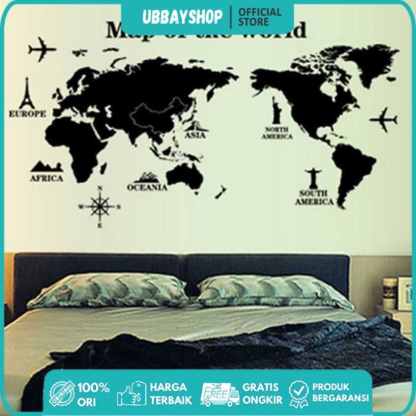 Jual Sticker Wallpaper Dinding World Map Decoration Y1803 Shopee