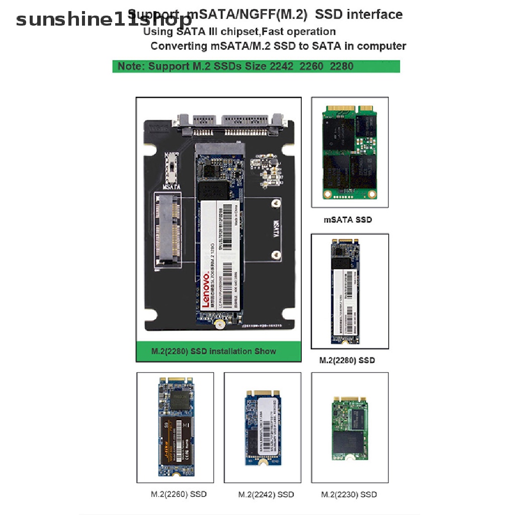Sho MSATA Ssd To 2.5 ''SATA 6.0gps Adapter Converter Kartu Modul Papan Mini Pcie Ssd N