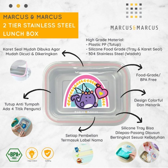 M&amp;M | 2 Tier Stainless Steel Lunch Box - Rainbow | Kotak Makan 2 susun