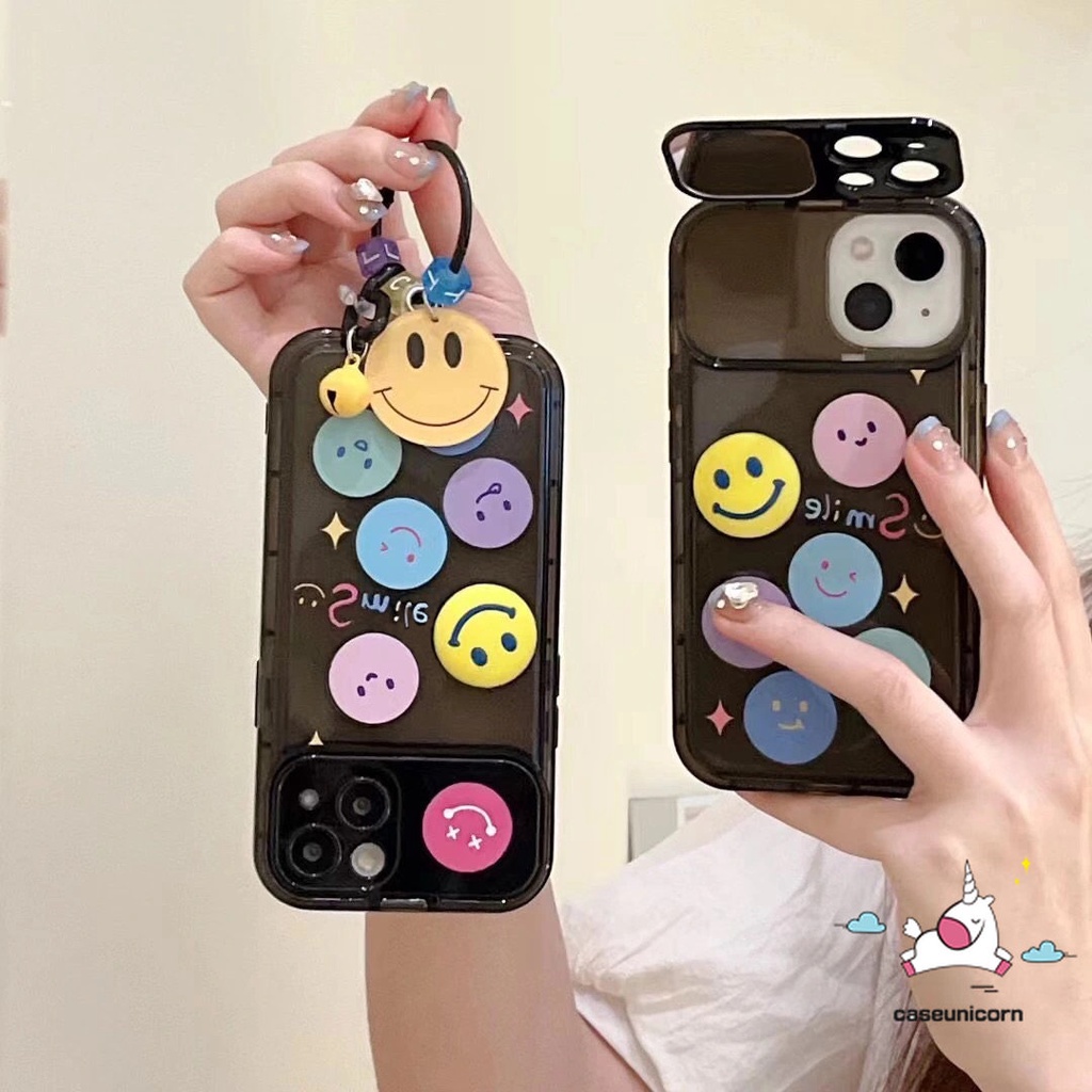 Casing Ponsel Kompatibel Untuk IPhone 7plus 8plus 11 14 13 12 Pro Max7 8 14 Plus XR X XS MAX SE Kreatif Flip Make Up Cermin Kartun Lucu Smiley Smile Lembut TPU Silicon Case