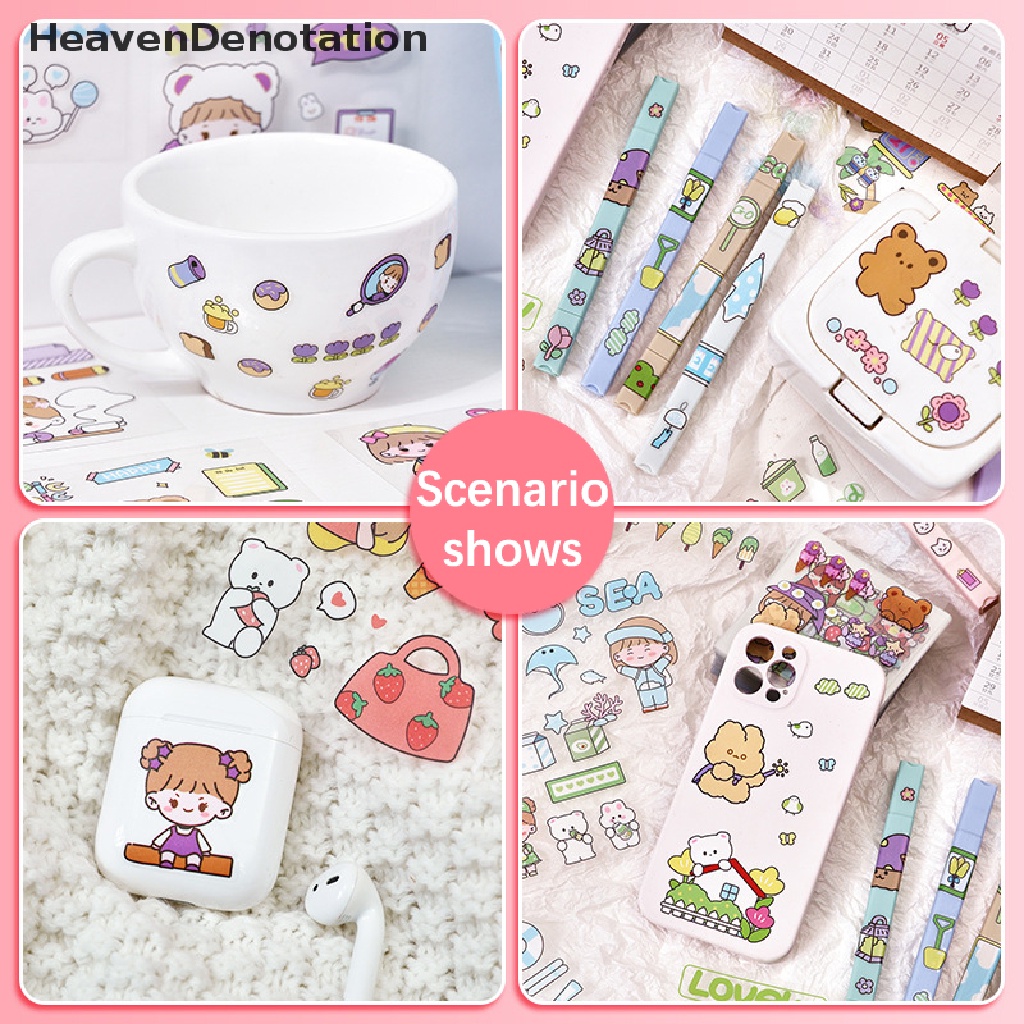 [HeavenDenotation] 20/100buah Kartun Lucu PET Akun Tangan Tahan Air Tempel Ke Gadis &amp;#39; s Akun Tangan Motif Hati DIY Bahan gift box HDV