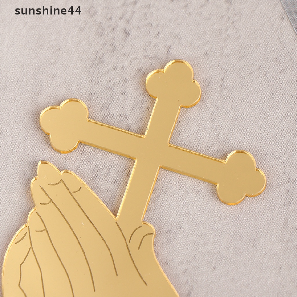 Sunshine 1Pc Mirror Acrylic Cross Cupcake Topper Hiasan Kue Pesta Baptis ID
