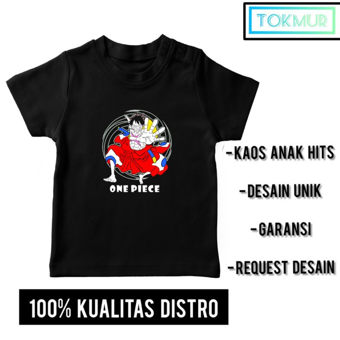 Kaos Anak Laki Laki One Piece Monkey D Luffy Baju Anime Jepang Distro - Hitam, S