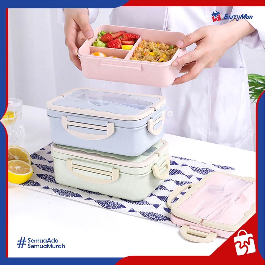 DLL0041LUNCH BOX SET Kotak Bekal Makan Jerami Gandum Anti Tumpah Free Sendok Garpu