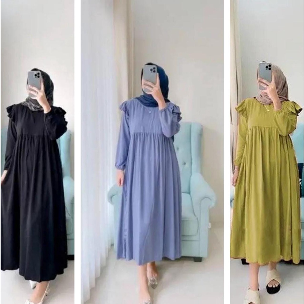 RB [Terbaru] Azara Midi Dress Crinkle Airflow Busui Friendly