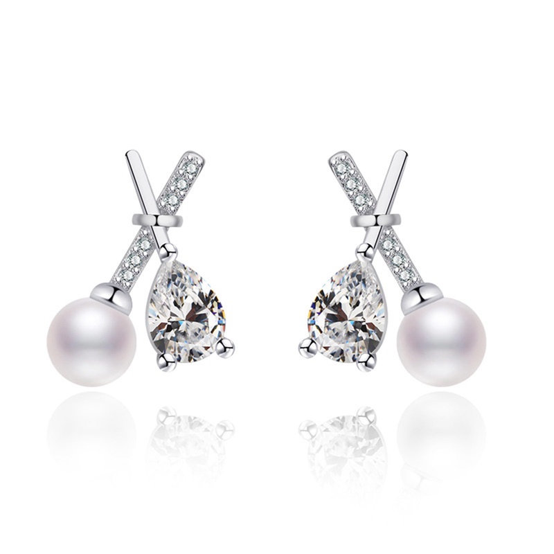 Lady Cross Earrings Natural Opal Pearl Earrings Anting Tunangan Untuk Wanita Aksesoris Perhiasan Putri