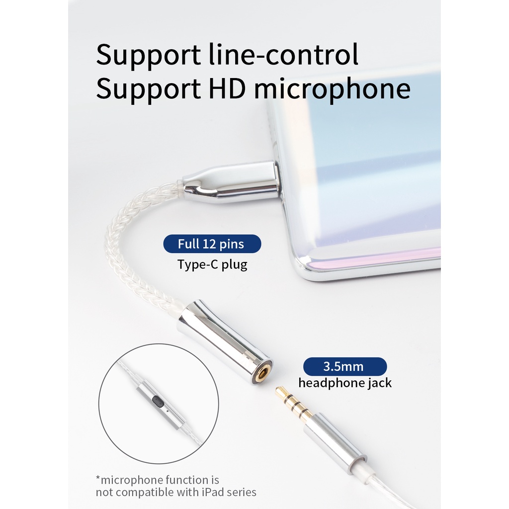 Kbear T2 Decoding Digital Type-C Ke 3.5 Jack Earphone Adaptor Kabel ALC5686 Performa Tinggi DAC Chip Earphone Aksesoris