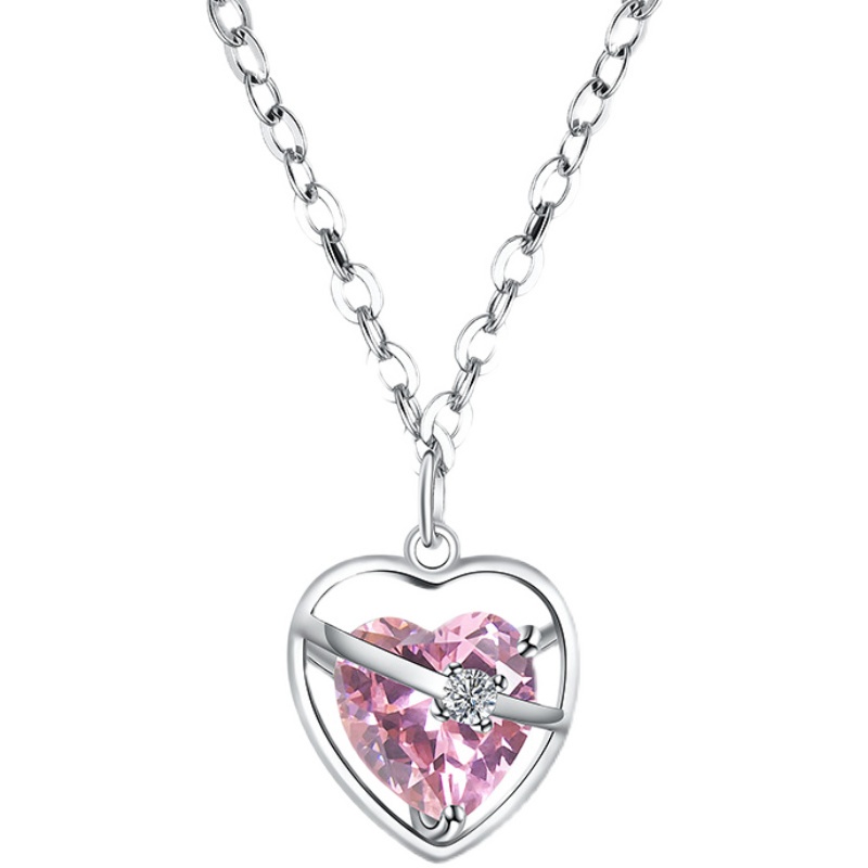 YEEZII Shiny Pink Zircon Pendant Necklace Choker Untuk Wanita Rantai Perak Berongga Kalung Perhiasan Aksesoris