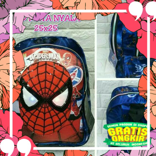 Tas anak spiderman led mata nyala / kado spesial