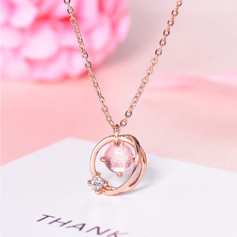 Fashion Kunci Planet Meteor Shower Kalung Pink Zirkon Kristal Liontin Rantai Choker Untuk Aksesoris Perhiasan Wanita