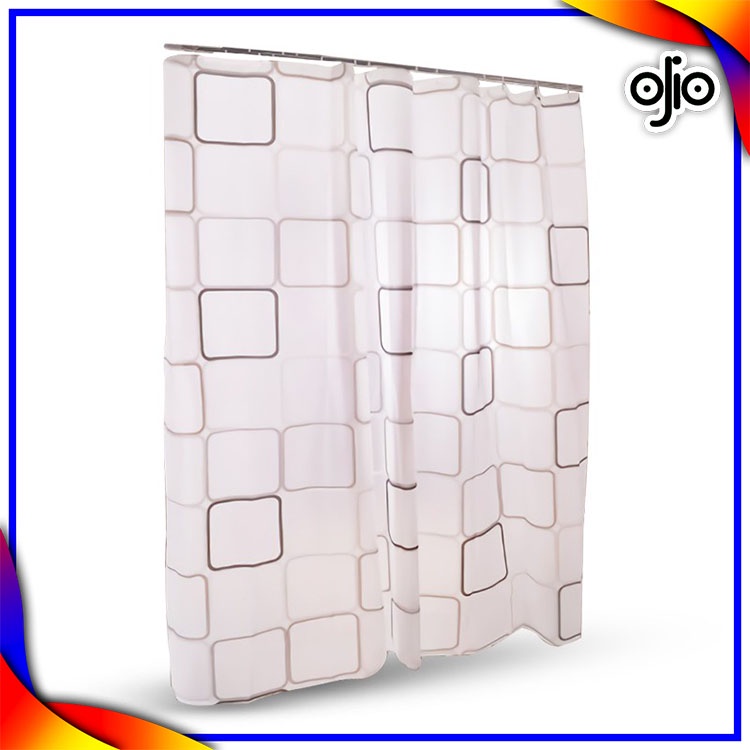 OJIO - Tirai Kamar Mandi Anti Air PEVA Sudah Dilengkapi Pengait Motif - Random - Gorden Kamar Mandi 