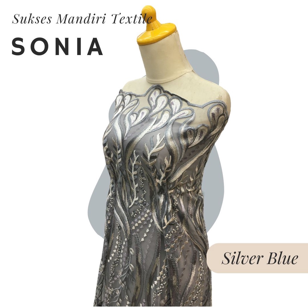 [SONIA] Brokat Tulle Salur Mote Payet Mewah Silver Blue Biru | Harga per 1/2 meter = 50 cm BAHAN KAI
